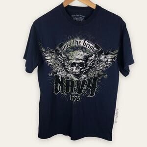 Black Ink Design Mens US Military Navy Sailor Skull Skeleton Graphic Shirt